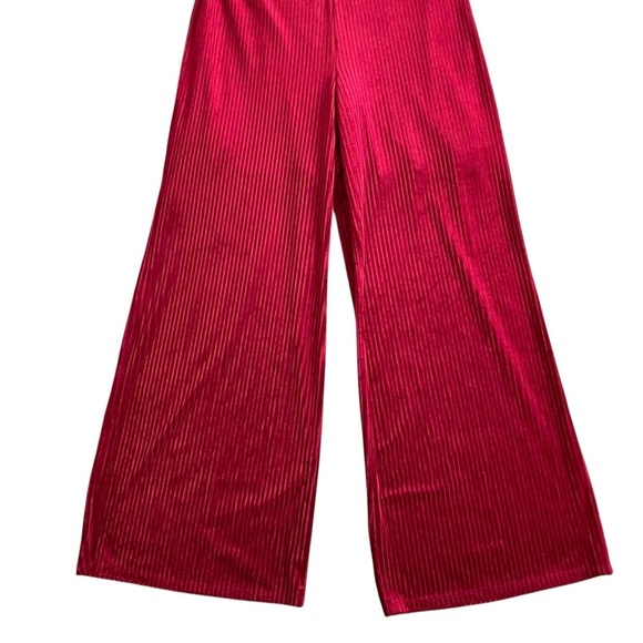Monteau Velvet Ribbed Wide Leg Jumpsuit Women’s Size XL Burgundy Open Back - Picture 3 of 8